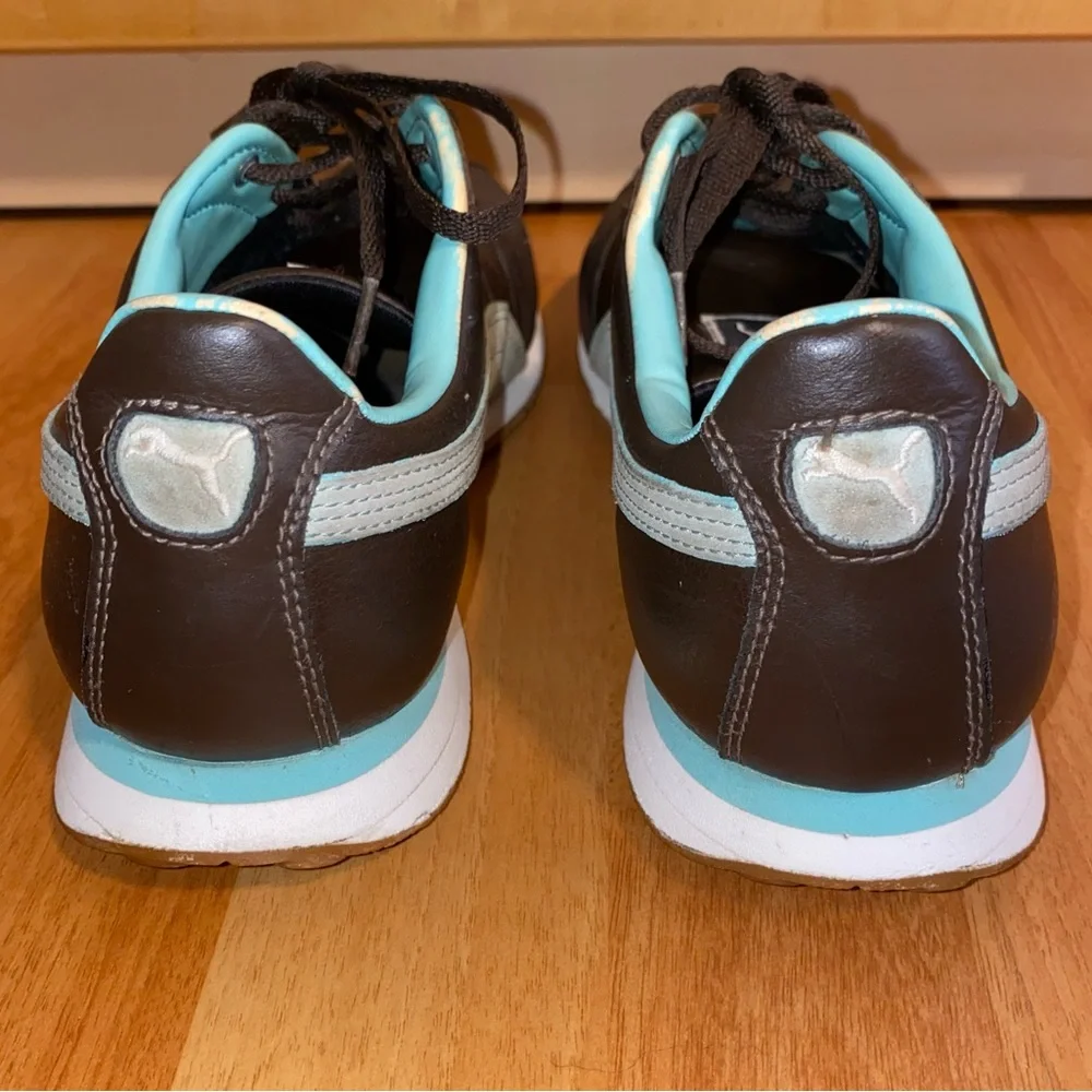 Puma Turin Leather and Suede Chocolate and Aqua Women’s Sneakers 8.5 - Picture 8 of 11